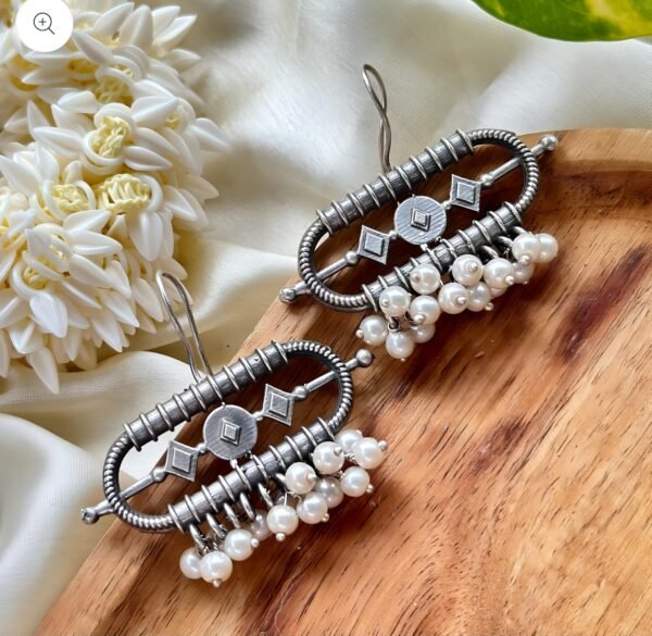 Traditional Antique Polish Silver Replica Pearl Hook Earrings