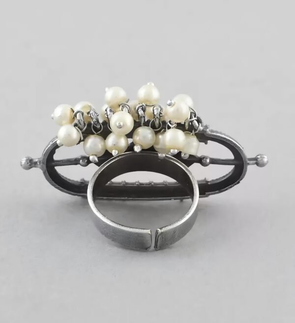 Traditional Antique Polish Silver Replica Pearl Hook Finger Ring - Image 5