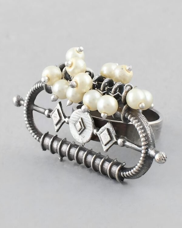 Traditional Antique Polish Silver Replica Pearl Hook Finger Ring - Image 4