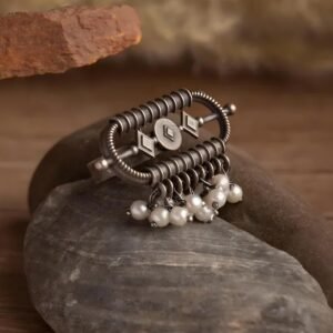 Traditional Antique Polish Silver Replica Pearl Hook Finger Ring