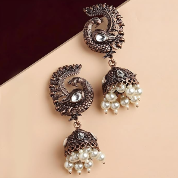 Traditional Black Polished Gajanan Pearl Earrings for Women