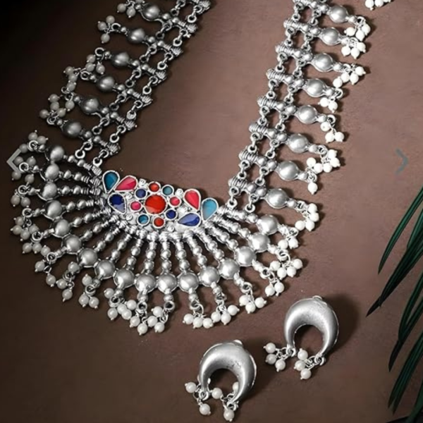 Traditional Oxidised Indian Pearl Necklace Set