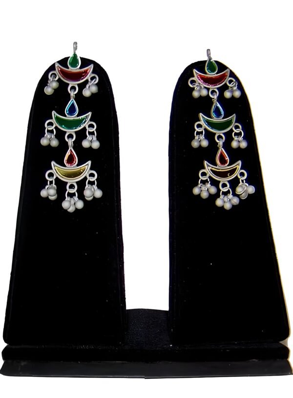 Traditional Oxidised Meenakari Multicolor Long Necklace Set - Image 4