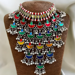 Traditional Oxidised Meenakari Multicolor Long Necklace Set