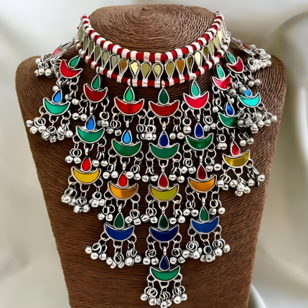Traditional Oxidised Meenakari Multicolor Long Necklace Set