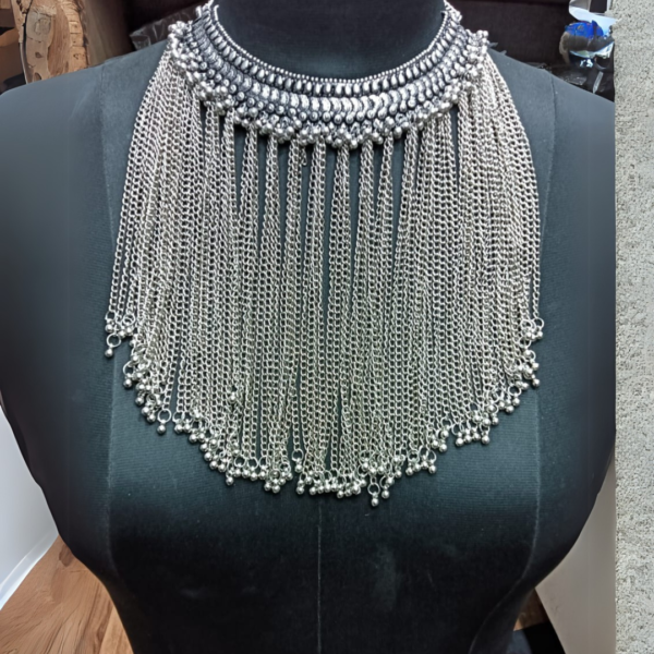 Traditional Oxidized Multichain Long Choker Necklace Set for Women