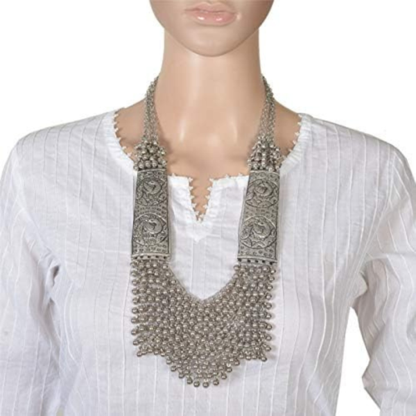 Traditional Oxidised Silver Beaded Necklace for Women