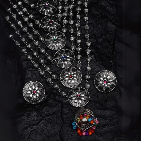 Traditional Oxidised Silver Long Necklace Set 2