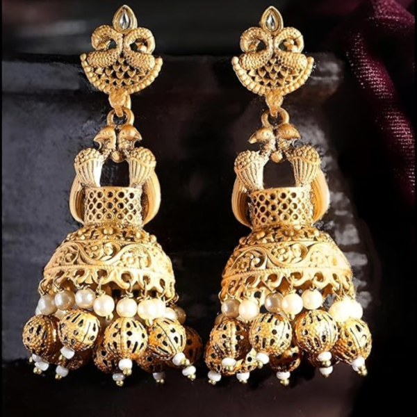 Traditional Temple Jewellery Gold Plated Jhumka Earrings 1