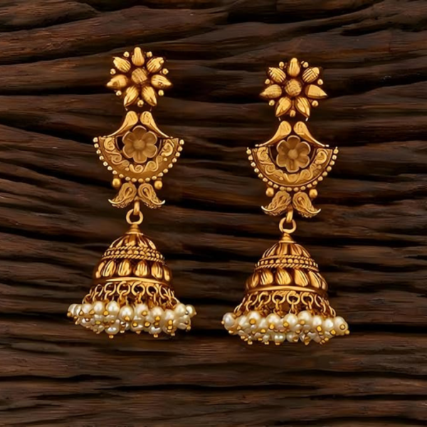 Traditional Temple Jewellery Gold Plated Jhumka Earrings