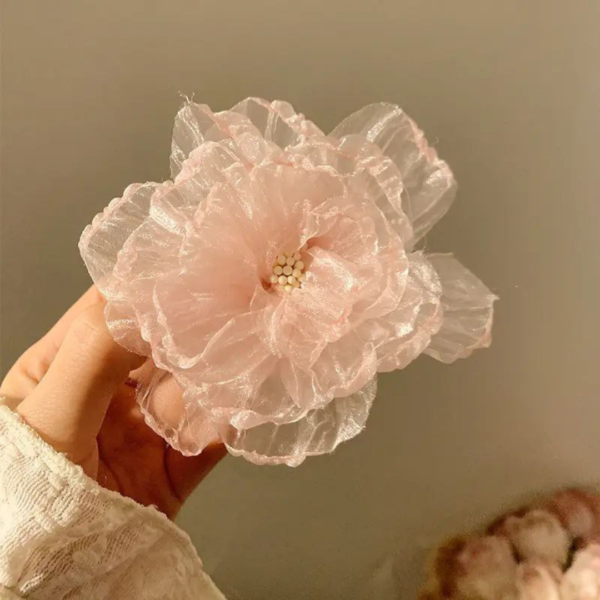 Premium Korean Flower-Shaped Organza Pastel Color Hair Clips - Image 5