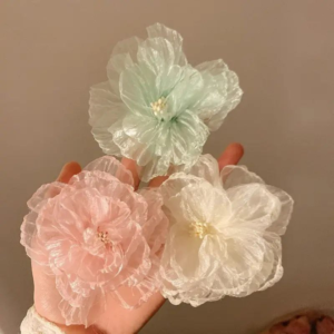 Premium Korean Flower-Shaped Organza Pastel Color Hair Clips