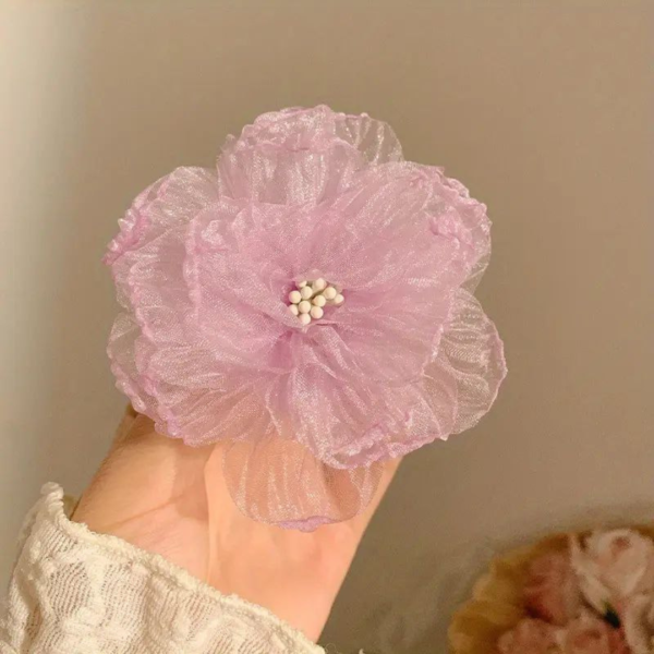 Premium Korean Flower-Shaped Organza Pastel Color Hair Clips - Image 3