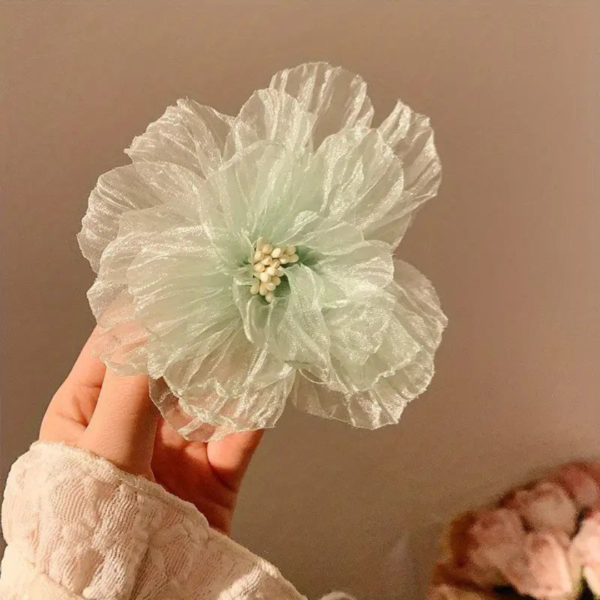 Premium Korean Flower-Shaped Organza Pastel Color Hair Clips - Image 4