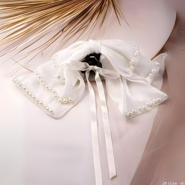 Premium Korean Hair Bow Claw Clip Hair Accessories for Women and Girls (White 2) - Image 3
