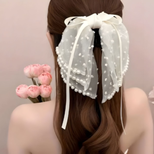 Premium Korean Hair Bow Claw Clip Hair Accessories for Women and Girls (White) (3)