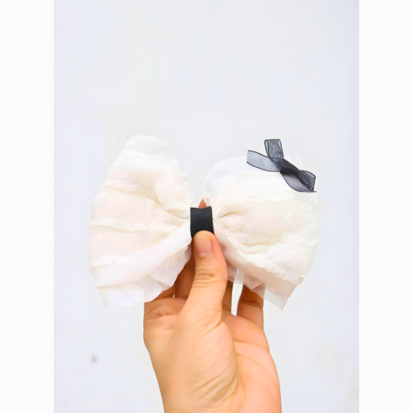 Premium Korean Hair Bow Clip Hair Accessories for Women and Girls (Off White & Black)