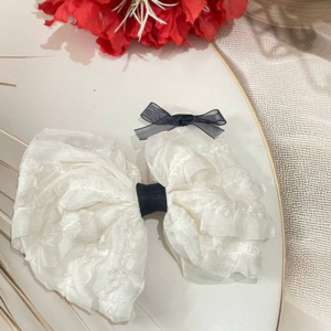 Premium Korean Hair Bow Clip Hair Accessories for Women and Girls (Cream Black)