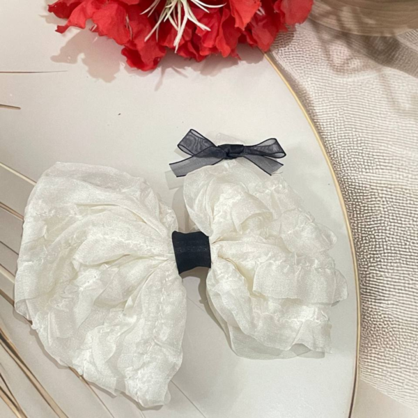 Premium Korean Hair Bow Clip Hair Accessories for Women and Girls (Cream Black)
