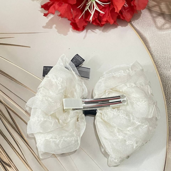 Premium Korean Hair Bow Clip Hair Accessories for Women and Girls (Off White & Black) - Image 8