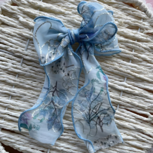 Luxury Large Flower Embroidery Bow Korean Hair Clip With Ribbon Wedding Hair Accessories for Women and Girls (Blue)
