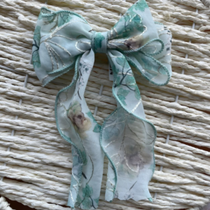Luxury Large Flower Embroidery Bow Korean Hair Clip With Ribbon Wedding Hair Accessories for Women and Girls (Green)