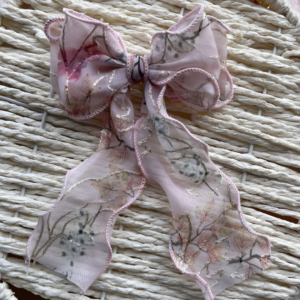 Luxury Large Flower Embroidery Bow Korean Hair Clip With Ribbon Wedding Hair Accessories for Women and Girls (Pink)