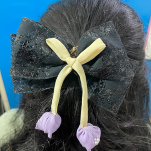 Tulip Korean-Inspired Floral Hair Accessory for Women & Girls – Elegant Bow Clip with Hanging Tulip Aesthetic Hair Claw (Black)