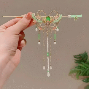 Chinese Style Hanfu Alloy Exquisite Pearl Tassel Hair Stick – Classical Chinese Butterfly-Shaped Hair Accessories