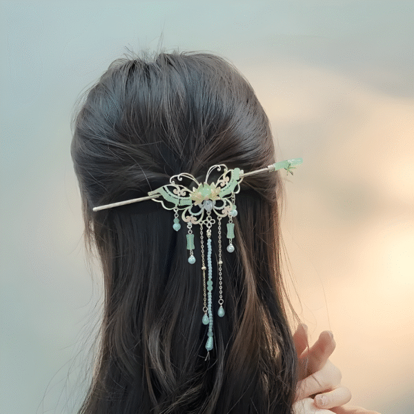 Chinese Style Hanfu Alloy Exquisite Pearl Tassel Hair Stick – Classical Chinese Butterfly Shaped Hair Accessories - Image 3