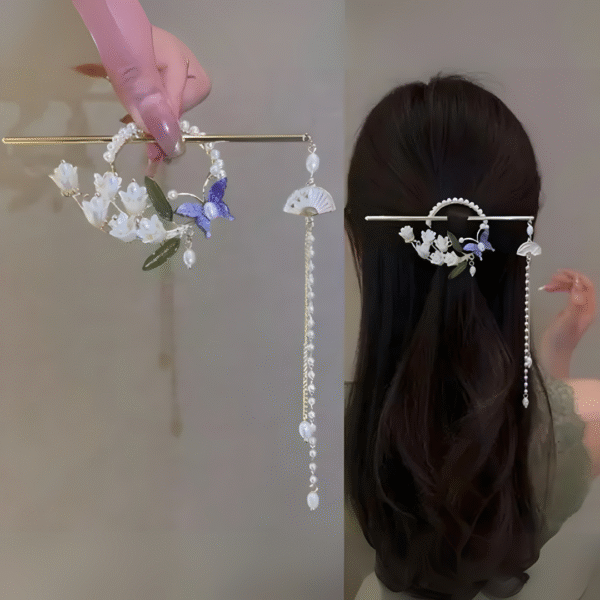 Chinese Style Hanfu Alloy Exquisite Pearl Tassel Hair Stick – Classical Chinese Hair Accessories - Image 2