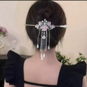 Chinese Style Hanfu Alloy Exquisite Pearl Tassel Hair Stick – Classical Chinese Hair Accessories with Flower Design