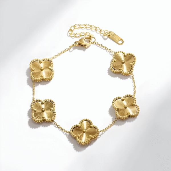 Clover Bracelet Five Leaf 18k Gold plated Waterproof Stainless Steel (Golden) - Image 2