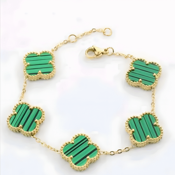 Clover Bracelet Five Leaf 18k Gold plated Waterproof Stainless Steel (Green) - Image 2