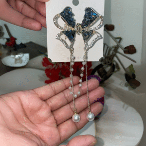 Cute Bow Pearl Stone Hair Caw Clips For Women & Girls (Blue)