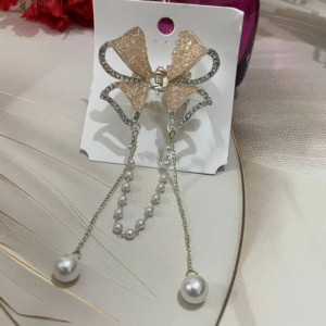 Cute Bow Pearl Stone Hair Caw Clips For Women & Girls (Peach)