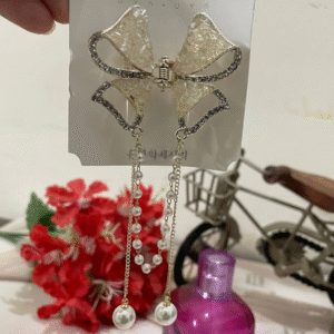 Cute Bow Pearl Stone Hair Caw Clips For Women & Girls (White)