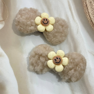 Cute Bunny Korean Hair Clips for Girls- Cute & Fluffy Hair Accessories for Kids (Brown)