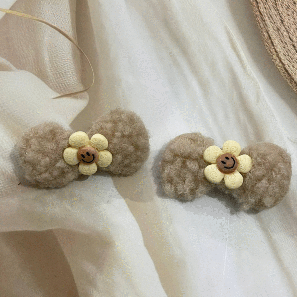 Cute Bunny Korean Hair Clips for Girls- Cute & Fluffy Hair Accessories for Kids (Brown) - Image 2