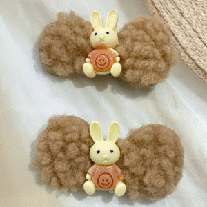 Cute Bunny Korean Hair Clips for Girls- Cute & Fluffy Hair Accessories for Kids (Dark Brown)