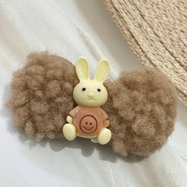 Cute Bunny Korean Hair Clips for Girls- Cute & Fluffy Hair Accessories for Kids (Dark Brown) - Image 3