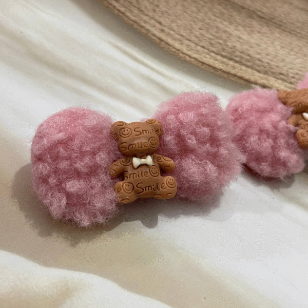 Cute Bunny Korean Hair Clips for Girls- Cute & Fluffy Hair Accessories for Kids (Dark Pink) - Image 3
