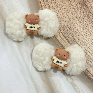 Cute Bunny Korean Hair Clips for Girls- Cute & Fluffy Hair Accessories for Kids (Off White)