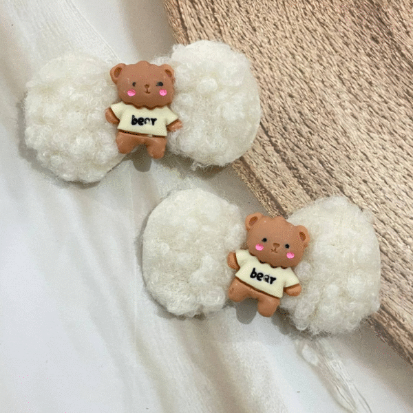 Cute Bunny Korean Hair Clips for Girls- Cute & Fluffy Hair Accessories for Kids (Off White)