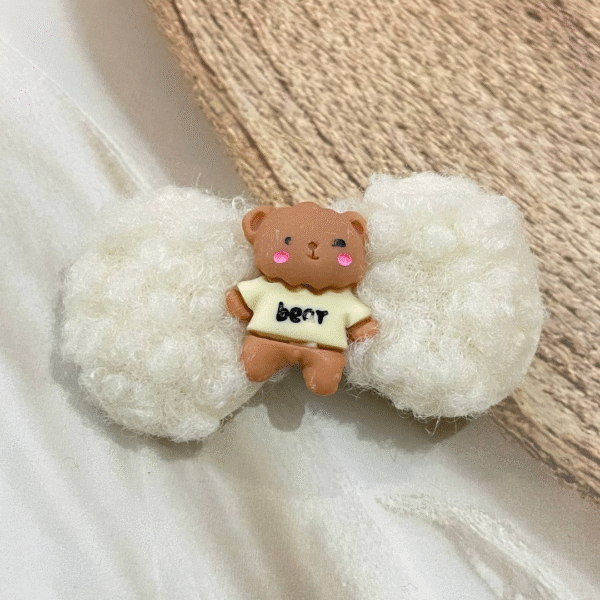 Cute Bunny Korean Hair Clips for Girls- Cute & Fluffy Hair Accessories for Kids (Off White) - Image 3