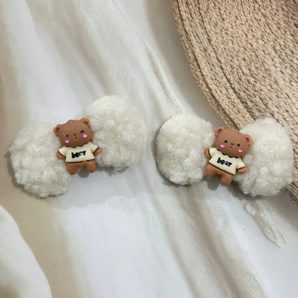 Cute Bunny Korean Hair Clips for Girls- Cute & Fluffy Hair Accessories for Kids (Off White) - Image 2