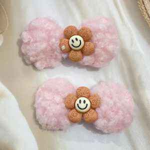 Cute Bunny Korean Hair Clips for Girls- Cute & Fluffy Hair Accessories for Kids (Pink)