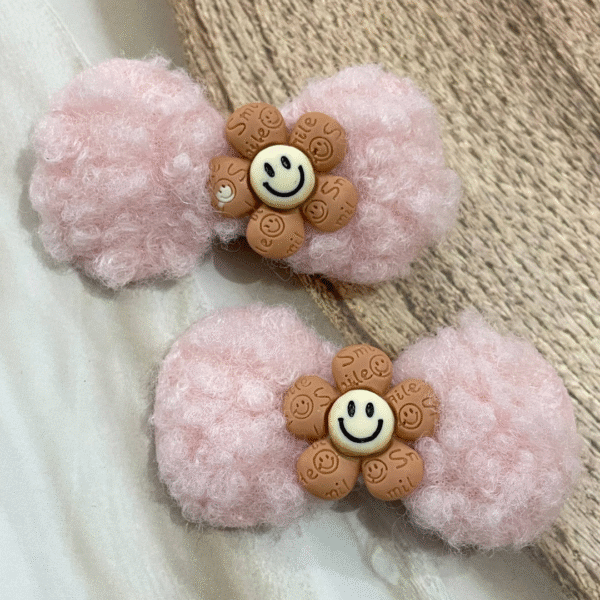 Cute Bunny Korean Hair Clips for Girls- Cute & Fluffy Hair Accessories for Kids (Pink) - Image 2