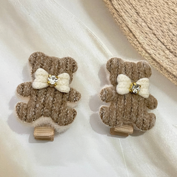 Cute Teddy Korean Hair Clips for Girls – Soft Plush Hair Accessories for Kids (2  Pairs) - Image 2