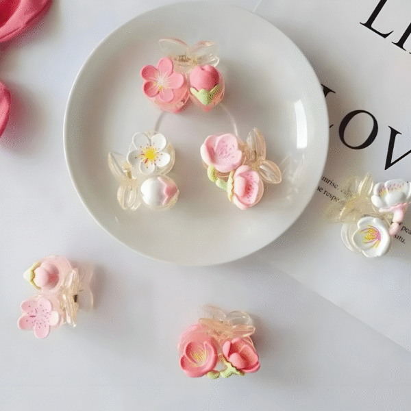 Cute Trendy Tulip Pastel Colorful Flower Hair Claw Clips for Women and Girls- Set of 4 (Random Colors) - Image 4